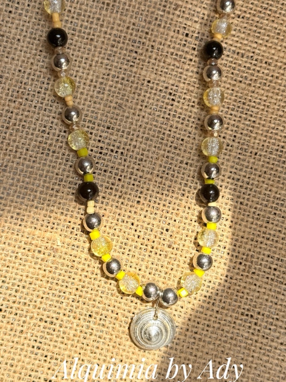 citrine onyx beaded ball necklace/manifesting abundance SILVER SHELL 🐚 - Picture 6 of 9